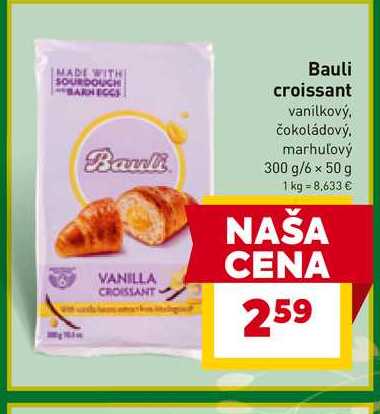 Bauli croissant vanilkový, čokoládový, marhuľový 300 g/6 x 50 g