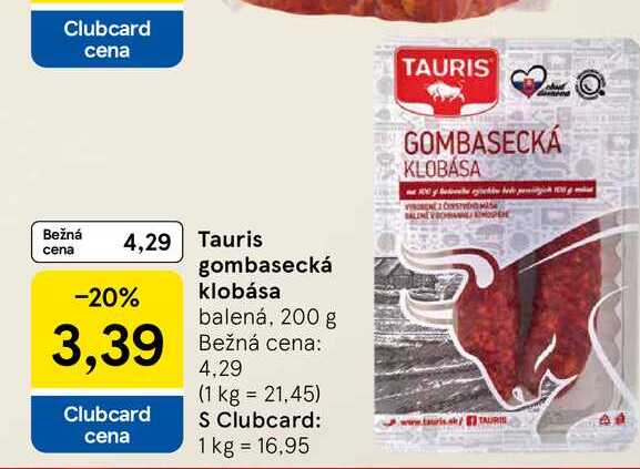 Tauris gombasecká klobása balená, 200 g