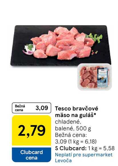 Tesco bravčové mäso na guláš chladené, balené, 500 g