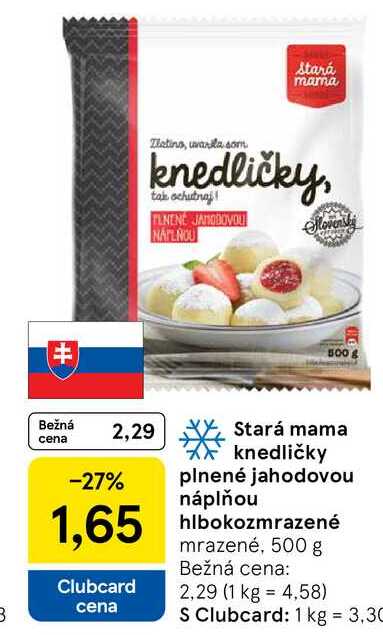 Stará mama knedličky plnené jahodovou náplňou hlbokozmrazené mrazené, 500 g
