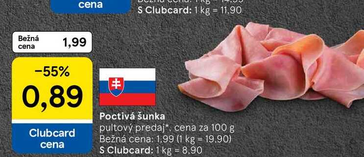 Poctivá šunka pultový predaj, cena za 100 g 