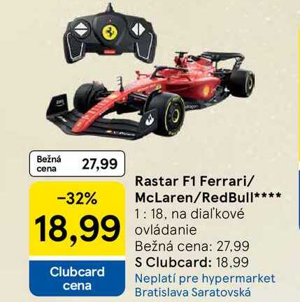 Rastar F1 Ferrari/ McLaren/RedBull 1:18, na diaľkové ovládanie