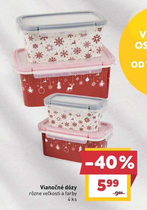 Vianočné dózy rôzne veľkosti a farby 4 ks 