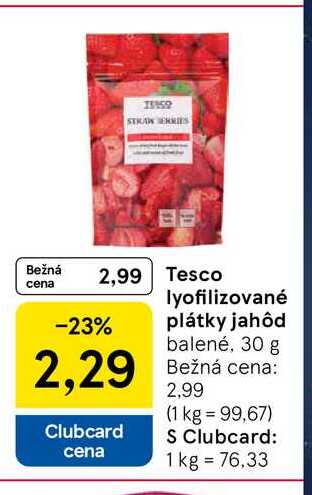 Tesco lyofilizované plátky jahôd balené, 30 g
