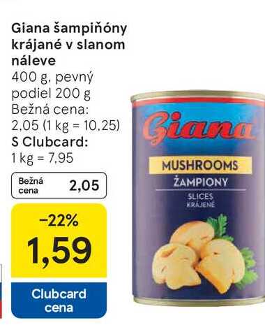 Giana šampiňóny krájané v slanom náleve 400 g
