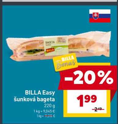 BILLA Easy šunková bageta 220 g