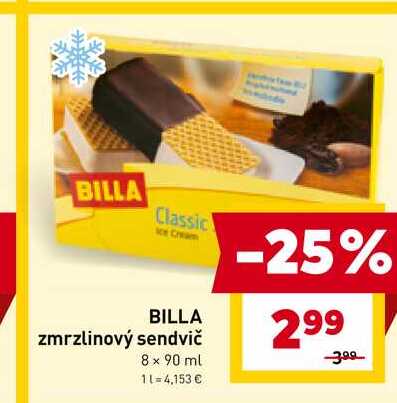 BILLA zmrzlinový sendvič 8 x 90 ml