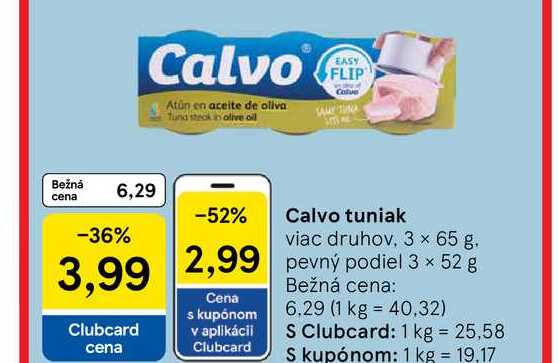 Calvo tuniak viac druhov, 3 × 65 g