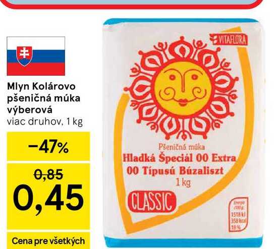 Mlyn Kolárovo pšeničná múka výberová viac druhov, 1 kg 
