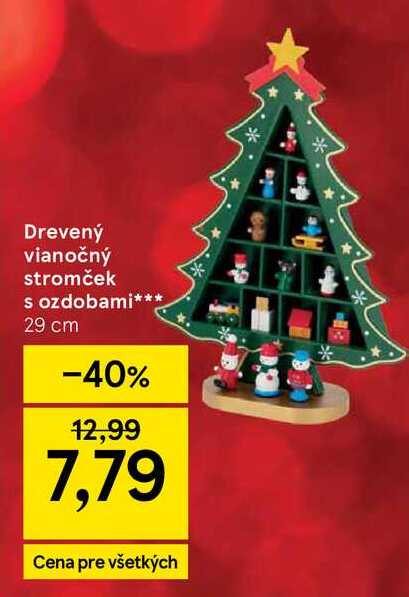 Drevený vianočný stromček s ozdobami 29 cm