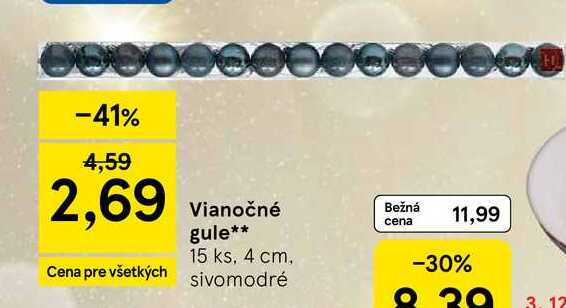 Vianočné gule 15 ks, 4 cm, sivomodré