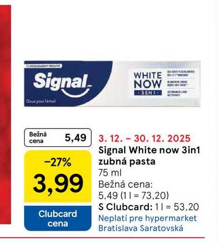 Signal White now 3in1 zubná pasta 75 ml