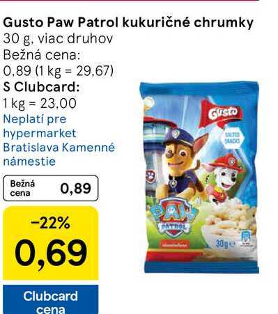 Gusto Paw Patrol kukuričné chrumky 30 g