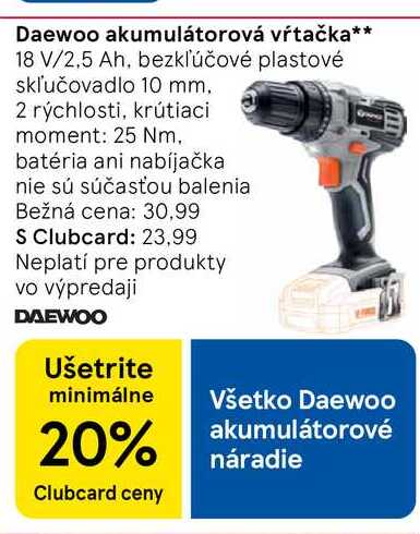 Daewoo akumulátorová vŕtačka