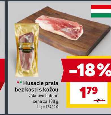 Husacie prsia bez kosti s kožou vákuovo balené cena za 100 g