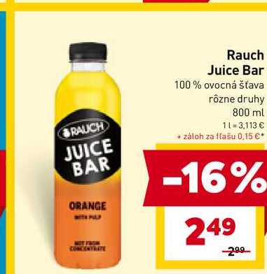 Rauch Juice Bar 100% ovocná šťava rôzne druhy 800 ml