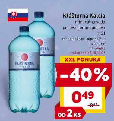 Kláštorná Kalcia minerálna voda perlivá, jemne perlivá 1,5l