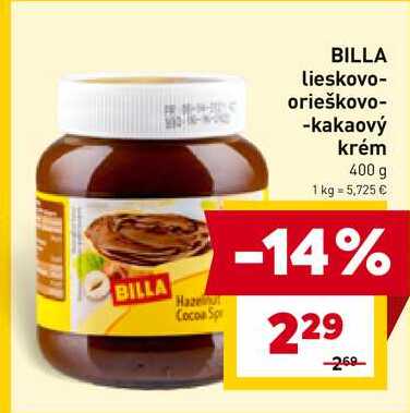 BILLA lieskovo orieškovo-kakaový krém 400 g 