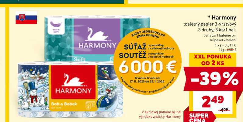 Harmony toaletný papier 3-vrstvový 3 druhy, 8 ks