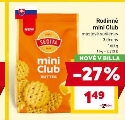 Rodinné mini Club maslové sušienky 3 druhy 160 g v akcii