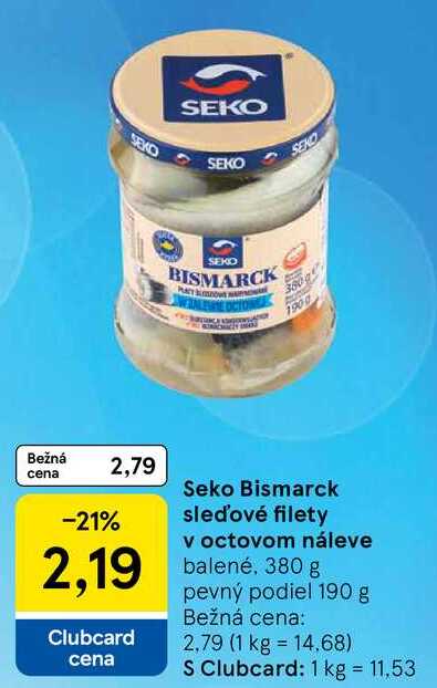 Seko Bismarck sleďové filety v octovom náleve balené, 380 g pevný podiel 190 g