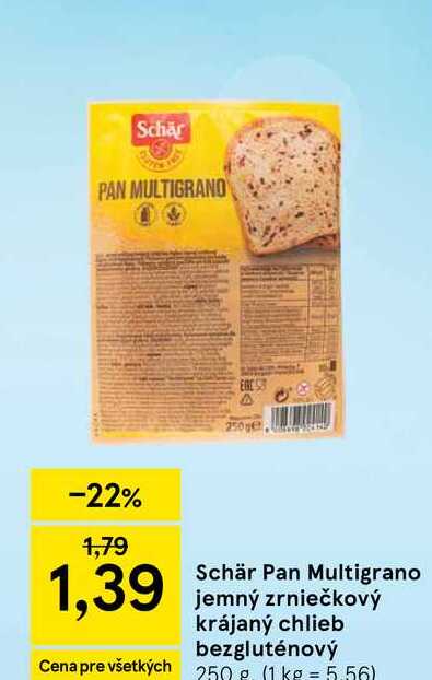 Schär Pan Multigrano jemný zrniečkový krájaný chlieb bezgluténový 250g 