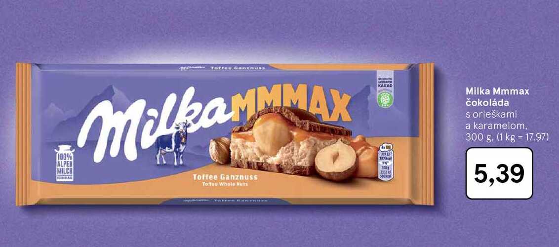 Milka Mmmax čokoláda s orieškami a karamelom 300 g