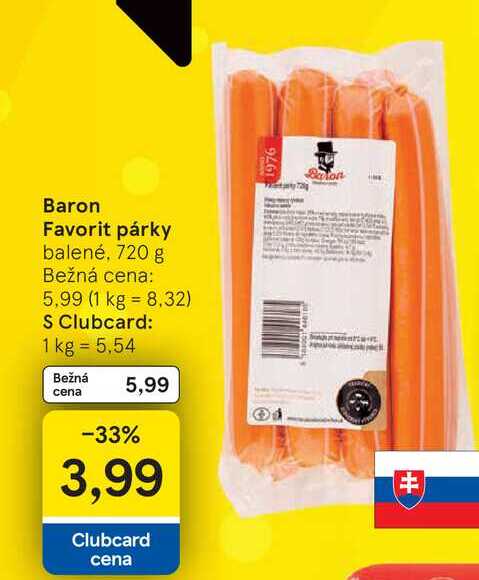 Baron Favorit párky balené, 720 g