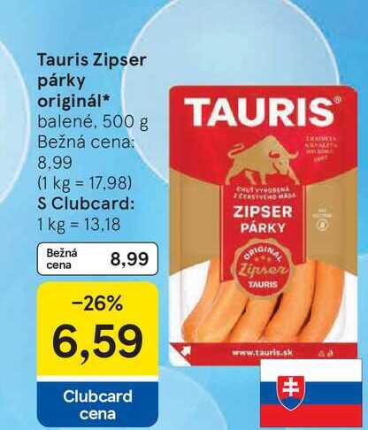 Tauris Zipser párky originál balené, 500 g