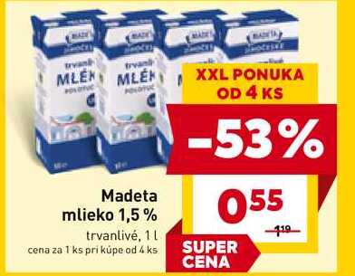 Madeta mlieko 1,5% trvanlivé, 1 L 