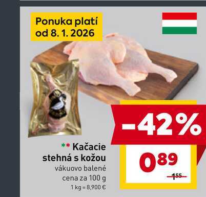 Kačacie stehná s kožou vákuovo balené cena za 100 g 