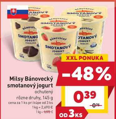 Milsy Bánovecký smotanový jogurt ochutený rôzne druhy, 145 g 