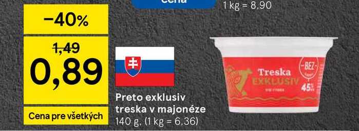 Preto exklusiv treska v majonéze 140 g