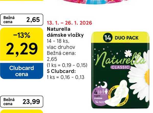 Naturella dámske vložky 14 - 18 ks