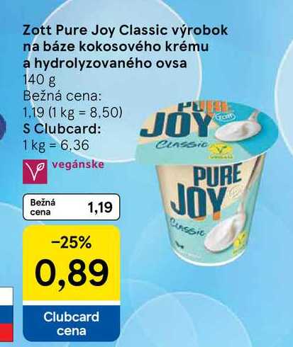 Zott Pure Joy Classic výrobok na báze kokosového krému a hydrolyzovaného ovsa 140 g 