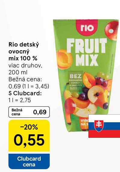 Rio detský ovocný mix 100 % viac druhov 200 ml 