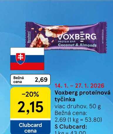 Voxberg proteínová tyčinka viac druhov 50 g 