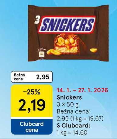 Snickers Čokoládová tyčinka 3x50 g