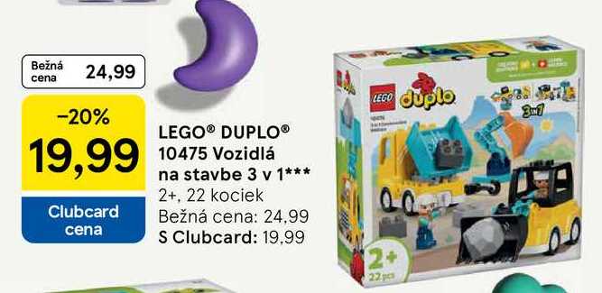 LEGO® DUPLO® 10475 Vozidlá na stavbe 3 v 1 2+, 22 kociek 