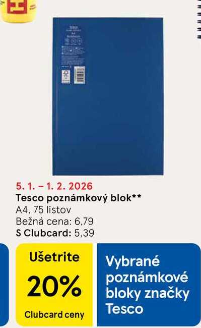 Tesco poznámkový blok A4.75 listov
