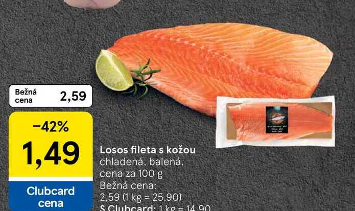 Losos fileta s kožou chladená, balená cena za 100 g