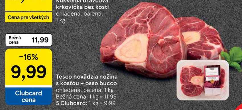 Tesco hovädzia nožina s kosťou - osso bucco chladená, balená, 1 kg