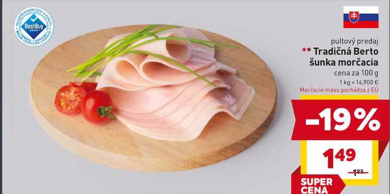 Tradičná Berto šunka morčacia cena za 100 g 
