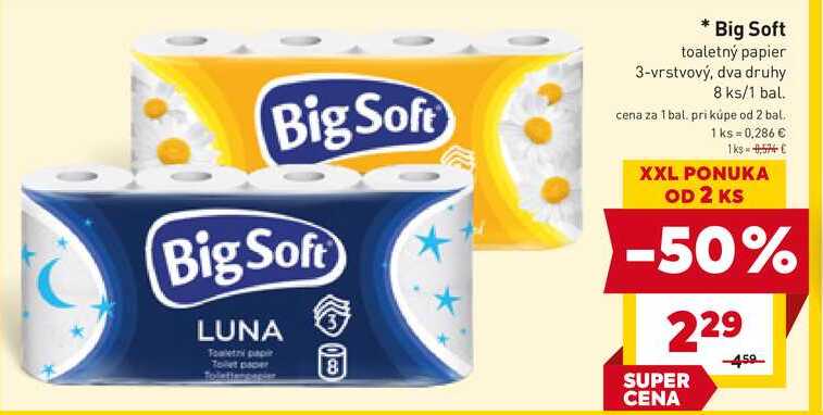 Big Soft toaletný papier 3-vrstvový, dva druhy 8 ks