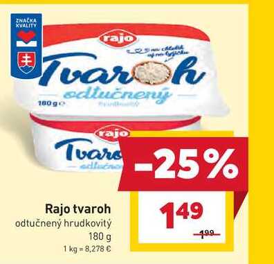 Rajo tvaroh odtučnený hrudkovitý 180 g 