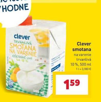 Clever smotana na varenie trvanlivá 10%, 500 ml 