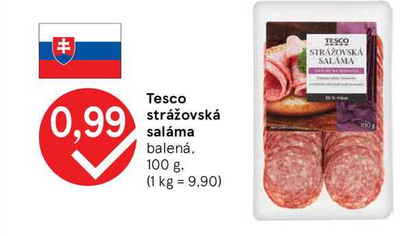 Tesco strážovská saláma balená, 100 g