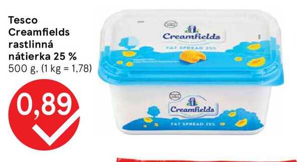 Tesco Creamfields rastlinná nátierka 25 % 500 g