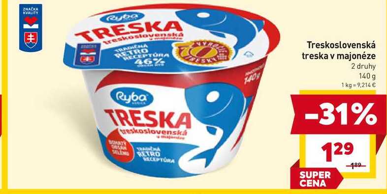 Treskoslovenská treska v majonéze 2 druhy 140g