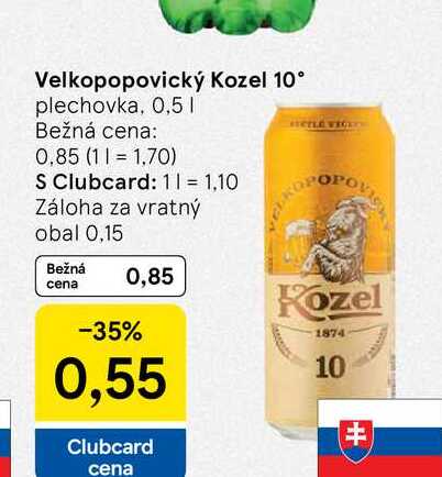 Velkopopovický Kozel 10° plechovka, 0,5l
